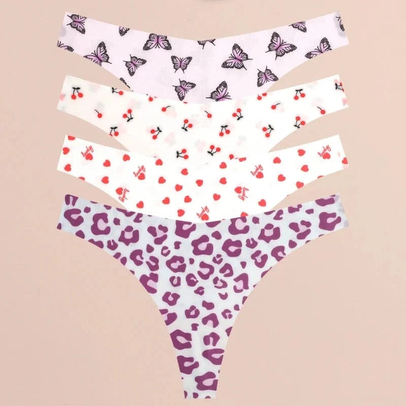 FINETOO 4Pcs Ultra Soft Underwear For Women Sexy Graphic Print Seamless Thongs Female Stretch Leopard G Strings Comfort Lingerie - A-1 Thread Vault