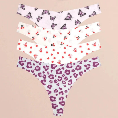 FINETOO 4Pcs Ultra Soft Underwear For Women Sexy Graphic Print Seamless Thongs Female Stretch Leopard G Strings Comfort Lingerie - A-1 Thread Vault