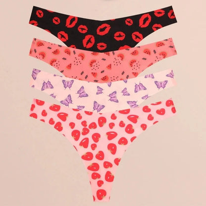 FINETOO 4Pcs Ultra Soft Underwear For Women Sexy Graphic Print Seamless Thongs Female Stretch Leopard G Strings Comfort Lingerie - A-1 Thread Vault