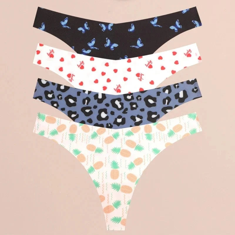 FINETOO 4Pcs Ultra Soft Underwear For Women Sexy Graphic Print Seamless Thongs Female Stretch Leopard G Strings Comfort Lingerie - A-1 Thread Vault