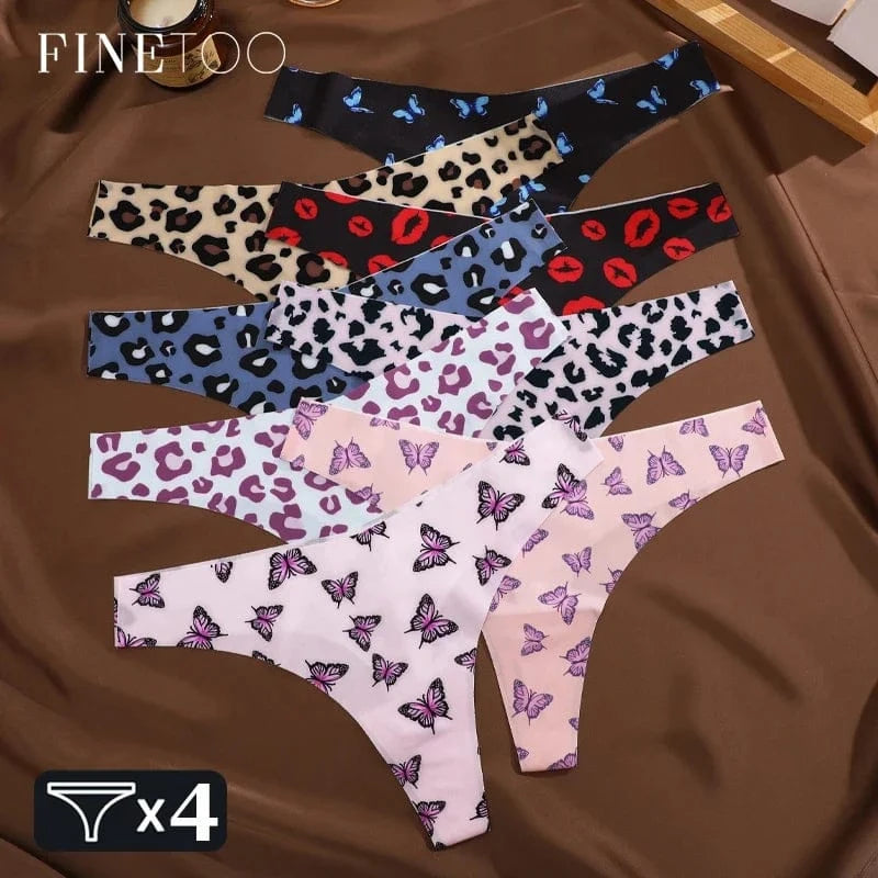 FINETOO 4Pcs Ultra Soft Underwear For Women Sexy Graphic Print Seamless Thongs Female Stretch Leopard G Strings Comfort Lingerie - A-1 Thread Vault
