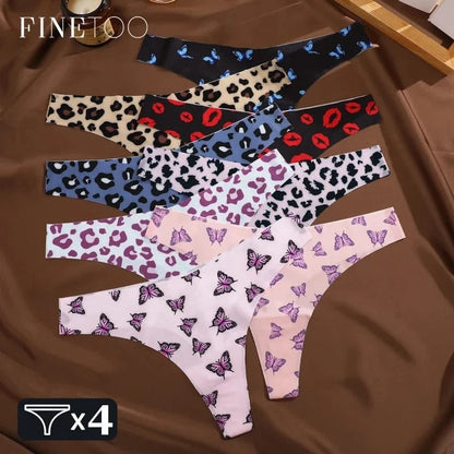 FINETOO 4Pcs Ultra Soft Underwear For Women Sexy Graphic Print Seamless Thongs Female Stretch Leopard G Strings Comfort Lingerie - A-1 Thread Vault