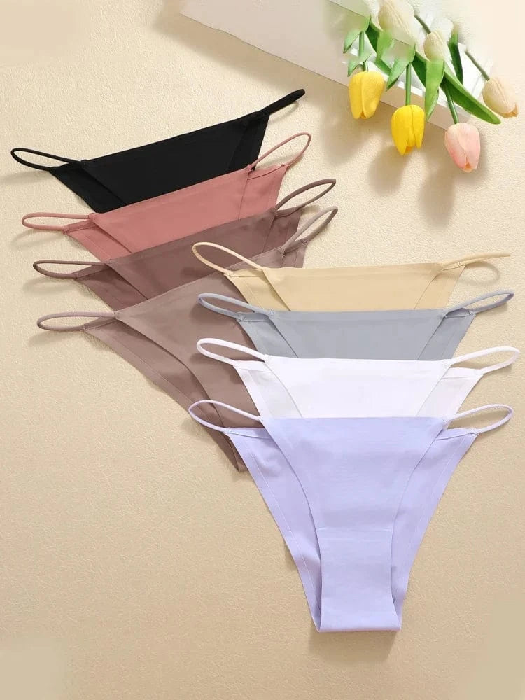 FINETOO 6Pcs Seamless Ice Silk Underwear for Women Sexy Thin Strap Briefs Girls Low Waist Breathable Panties No Trace Lingerie - A-1 Thread Vault