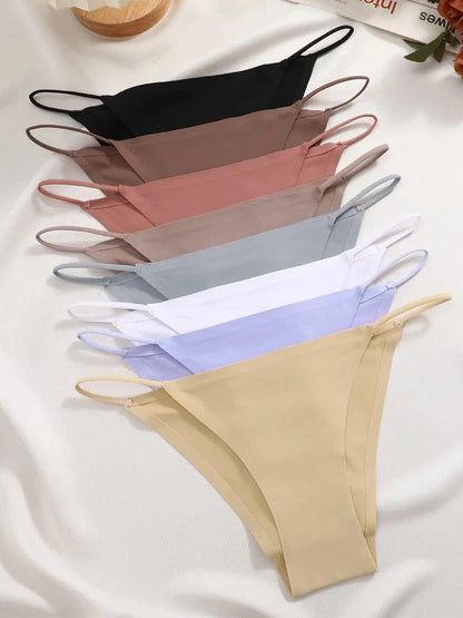 FINETOO 6Pcs Seamless Ice Silk Underwear for Women Sexy Thin Strap Briefs Girls Low Waist Breathable Panties No Trace Lingerie - A-1 Thread Vault