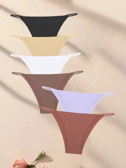 FINETOO 6Pcs Seamless Ice Silk Underwear for Women Sexy Thin Strap Briefs Girls Low Waist Breathable Panties No Trace Lingerie - A-1 Thread Vault