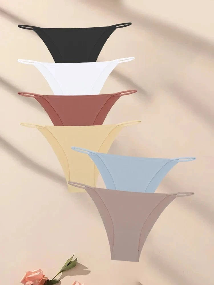 FINETOO 6Pcs Seamless Ice Silk Underwear for Women Sexy Thin Strap Briefs Girls Low Waist Breathable Panties No Trace Lingerie - A-1 Thread Vault