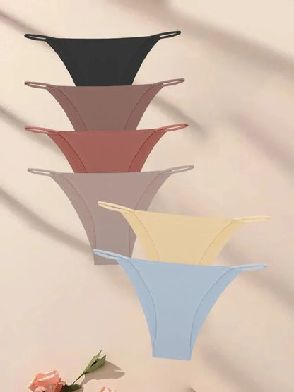 FINETOO 6Pcs Seamless Ice Silk Underwear for Women Sexy Thin Strap Briefs Girls Low Waist Breathable Panties No Trace Lingerie - A-1 Thread Vault