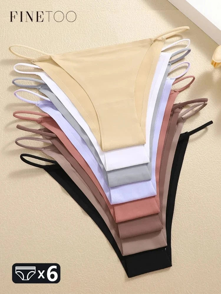 FINETOO 6Pcs Seamless Ice Silk Underwear for Women Sexy Thin Strap Briefs Girls Low Waist Breathable Panties No Trace Lingerie - A-1 Thread Vault