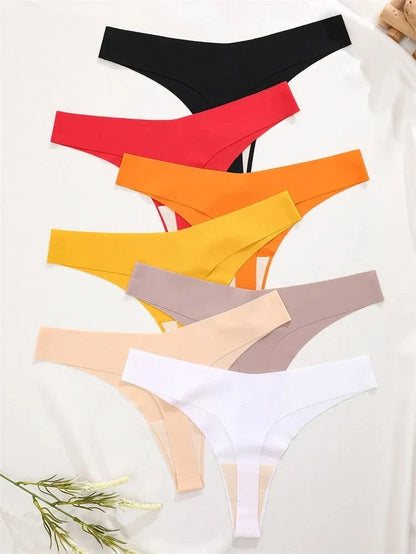 FINETOO 6PCS Women Ice Silk Seamless Underpants Panties Sexy V-Waist Sport Thongs Low Rise 10 Soild Colours Breathable G-string - A-1 Thread Vault