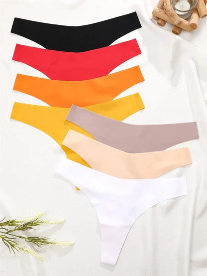 FINETOO 6PCS Women Ice Silk Seamless Underpants Panties Sexy V-Waist Sport Thongs Low Rise 10 Soild Colours Breathable G-string - A-1 Thread Vault