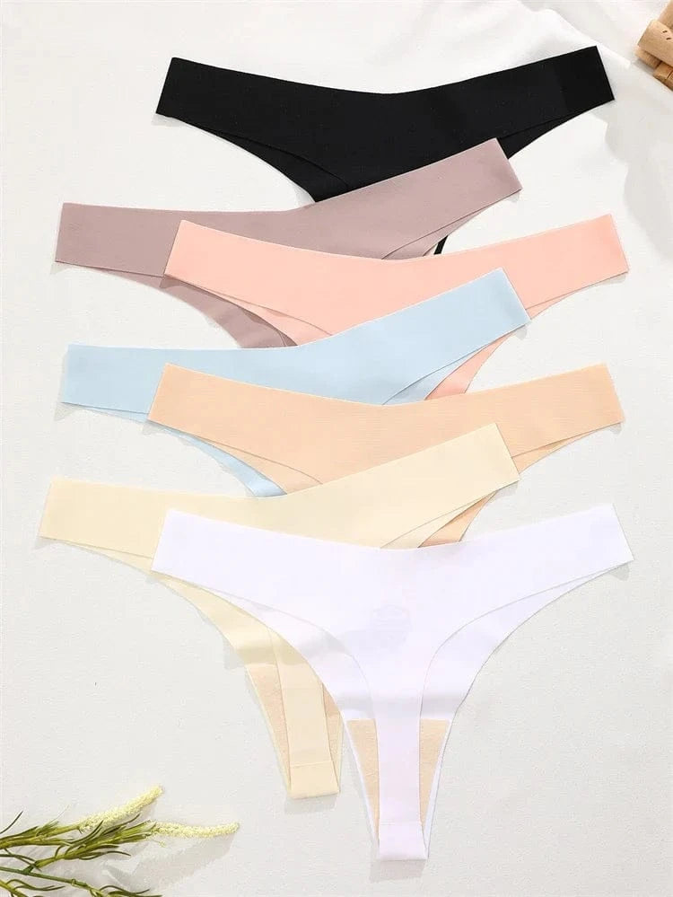 FINETOO 6PCS Women Ice Silk Seamless Underpants Panties Sexy V-Waist Sport Thongs Low Rise 10 Soild Colours Breathable G-string - A-1 Thread Vault