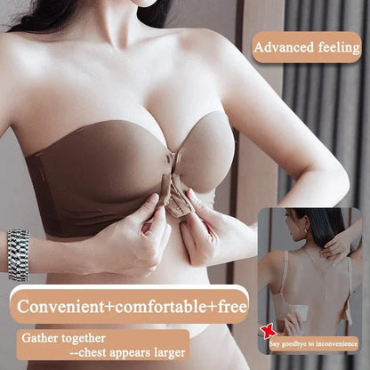 FINETOO Front Closure Sexy Push Up Bra Women Invisible Bras Underwear Lingerie For Female Brassiere Strapless Seamless Bralette - A-1 Thread Vault