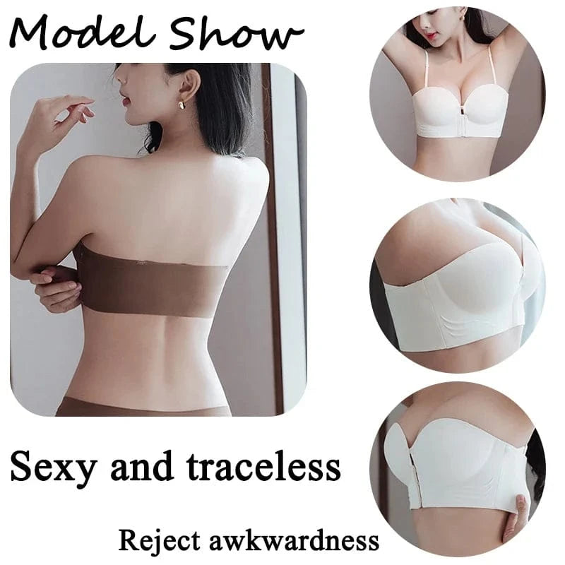 FINETOO Front Closure Sexy Push Up Bra Women Invisible Bras Underwear Lingerie For Female Brassiere Strapless Seamless Bralette - A-1 Thread Vault