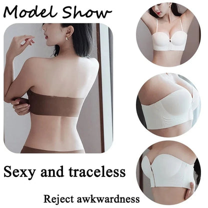 FINETOO Front Closure Sexy Push Up Bra Women Invisible Bras Underwear Lingerie For Female Brassiere Strapless Seamless Bralette - A-1 Thread Vault