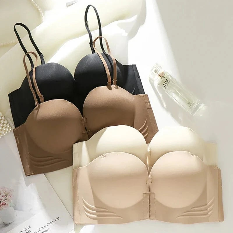 FINETOO Front Closure Sexy Push Up Bra Women Invisible Bras Underwear Lingerie For Female Brassiere Strapless Seamless Bralette - A-1 Thread Vault