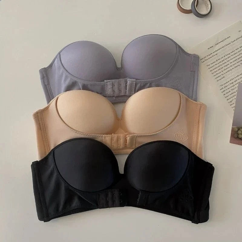 FINETOO Front Closure Strapless Bra For Woman Sexy Invisible Bras Underwear Female Push Up Brassiere One-piece Wireless Bralette - A-1 Thread Vault