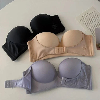 FINETOO Front Closure Strapless Bra For Woman Sexy Invisible Bras Underwear Female Push Up Brassiere One-piece Wireless Bralette - A-1 Thread Vault