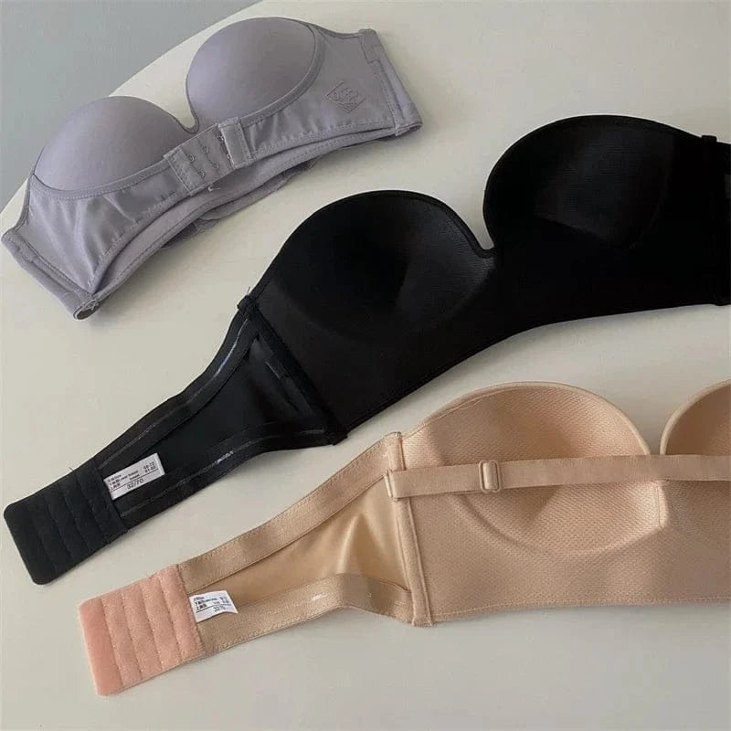 FINETOO Front Closure Strapless Bra For Woman Sexy Invisible Bras Underwear Female Push Up Brassiere One-piece Wireless Bralette - A-1 Thread Vault