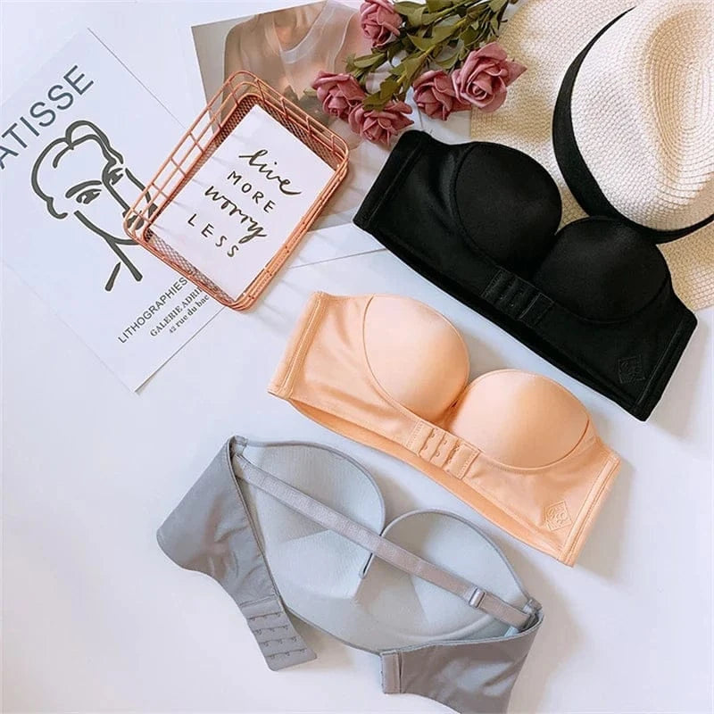 FINETOO Front Closure Strapless Bra For Woman Sexy Invisible Bras Underwear Female Push Up Brassiere One-piece Wireless Bralette - A-1 Thread Vault