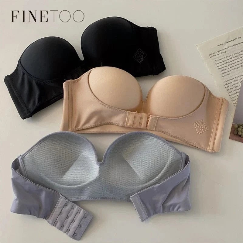 FINETOO Front Closure Strapless Bra For Woman Sexy Invisible Bras Underwear Female Push Up Brassiere One-piece Wireless Bralette - A-1 Thread Vault