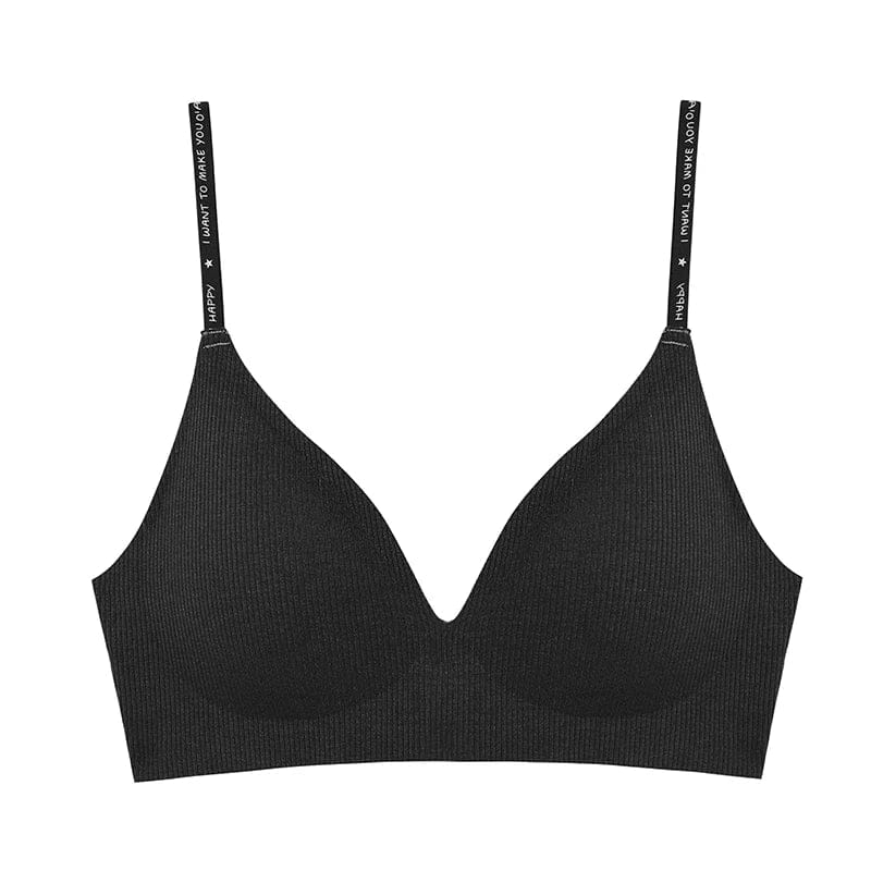 FINETOO Women Wireless Bra Deep V Padded Bralette S-XL Trendy Stripe Knitting Bras Sexy Ladies Brassiere Solid Underwear 6 Color - A-1 Thread Vault