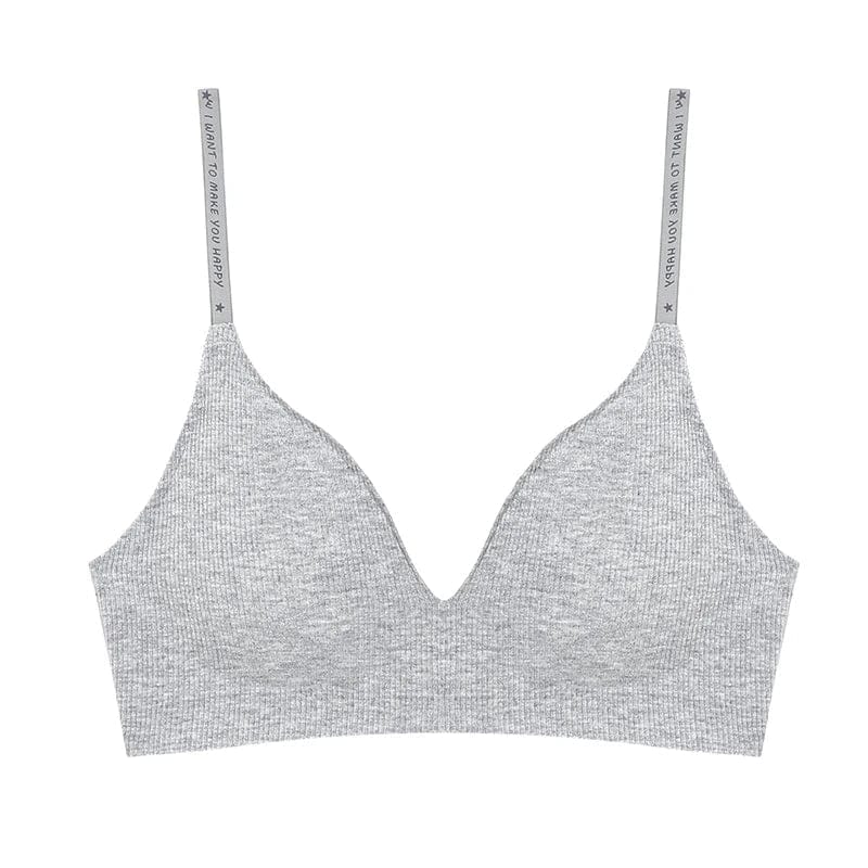 FINETOO Women Wireless Bra Deep V Padded Bralette S-XL Trendy Stripe Knitting Bras Sexy Ladies Brassiere Solid Underwear 6 Color - A-1 Thread Vault