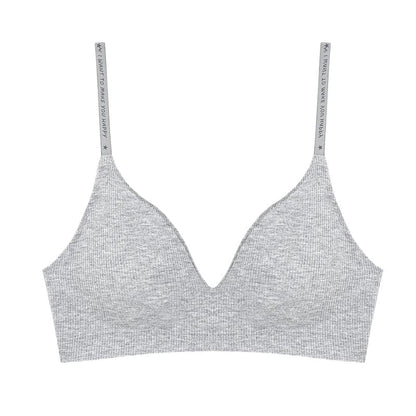 FINETOO Women Wireless Bra Deep V Padded Bralette S-XL Trendy Stripe Knitting Bras Sexy Ladies Brassiere Solid Underwear 6 Color - A-1 Thread Vault