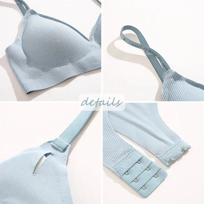 FINETOO Women Wireless Bra Deep V Padded Bralette S-XL Trendy Stripe Knitting Bras Sexy Ladies Brassiere Solid Underwear 6 Color - A-1 Thread Vault