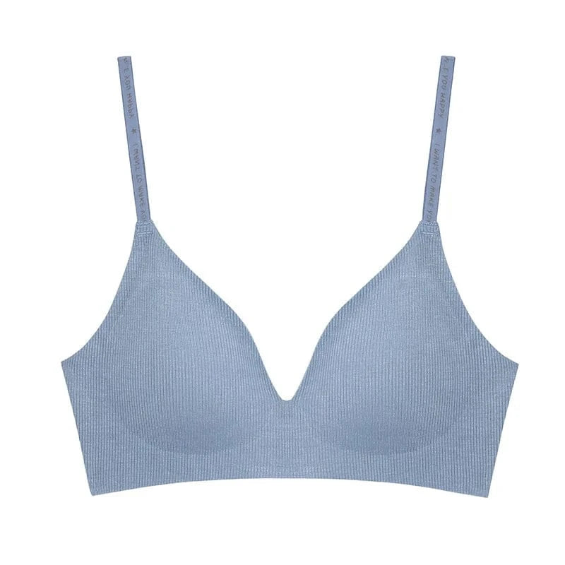 FINETOO Women Wireless Bra Deep V Padded Bralette S-XL Trendy Stripe Knitting Bras Sexy Ladies Brassiere Solid Underwear 6 Color - A-1 Thread Vault