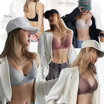 FINETOO Women Wireless Bra Deep V Padded Bralette S-XL Trendy Stripe Knitting Bras Sexy Ladies Brassiere Solid Underwear 6 Color - A-1 Thread Vault