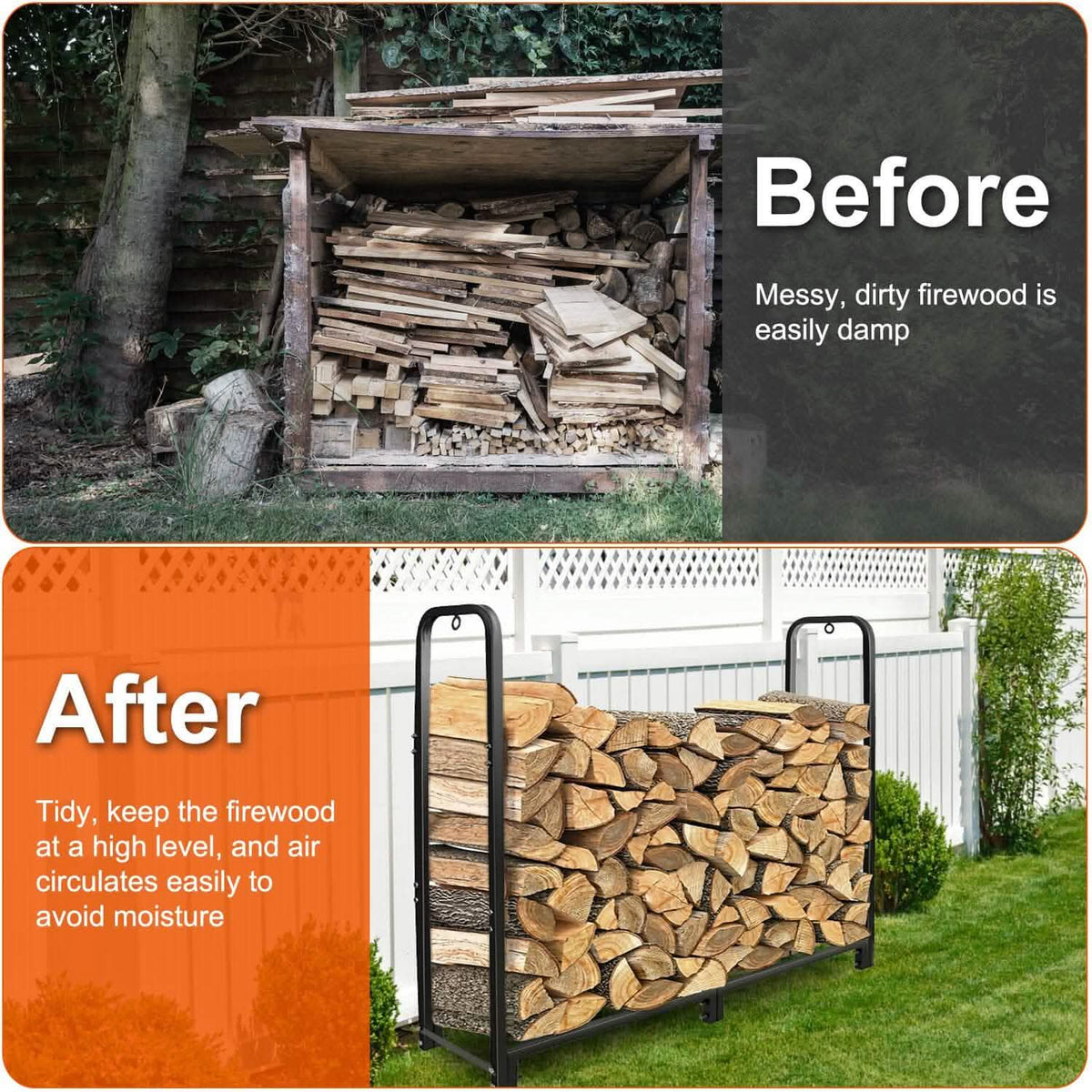 Firewood Log Rack 2500lbs Iron Storage Stacking Rack - A-1 Thread Vault