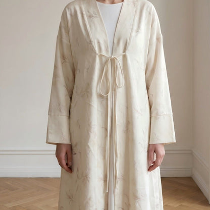 Floral Bird Print Satin Open Abaya(MOA322) - A-1 Thread Vault