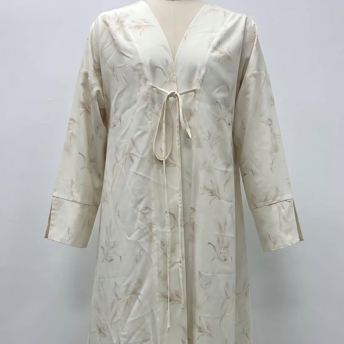 Floral Bird Print Satin Open Abaya(MOA322) - A-1 Thread Vault