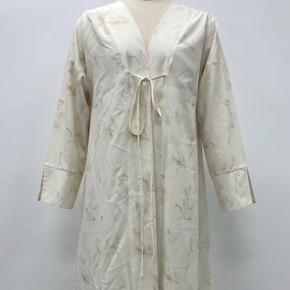 Floral Bird Print Satin Open Abaya(MOA322) - A-1 Thread Vault