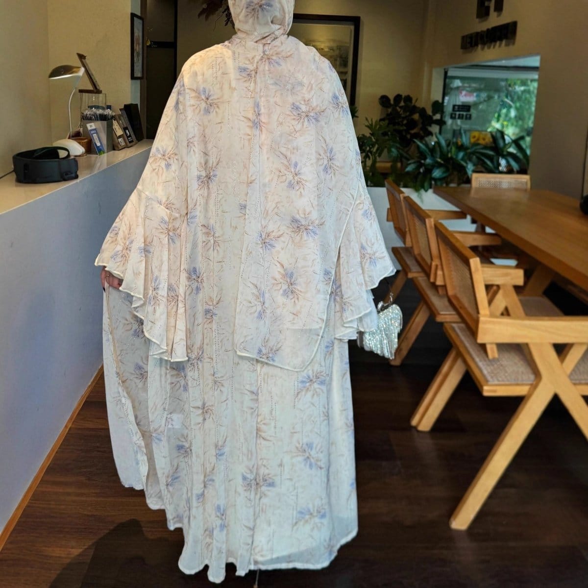 Floral Chiffon 3-Piece Open Abaya Set(MOA301) - A-1 Thread Vault