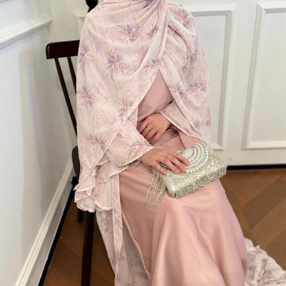 Floral Chiffon 3-Piece Open Abaya Set(MOA301) - A-1 Thread Vault