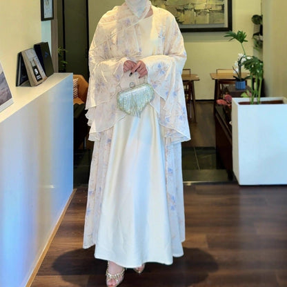 Floral Chiffon 3-Piece Open Abaya Set(MOA301) - A-1 Thread Vault