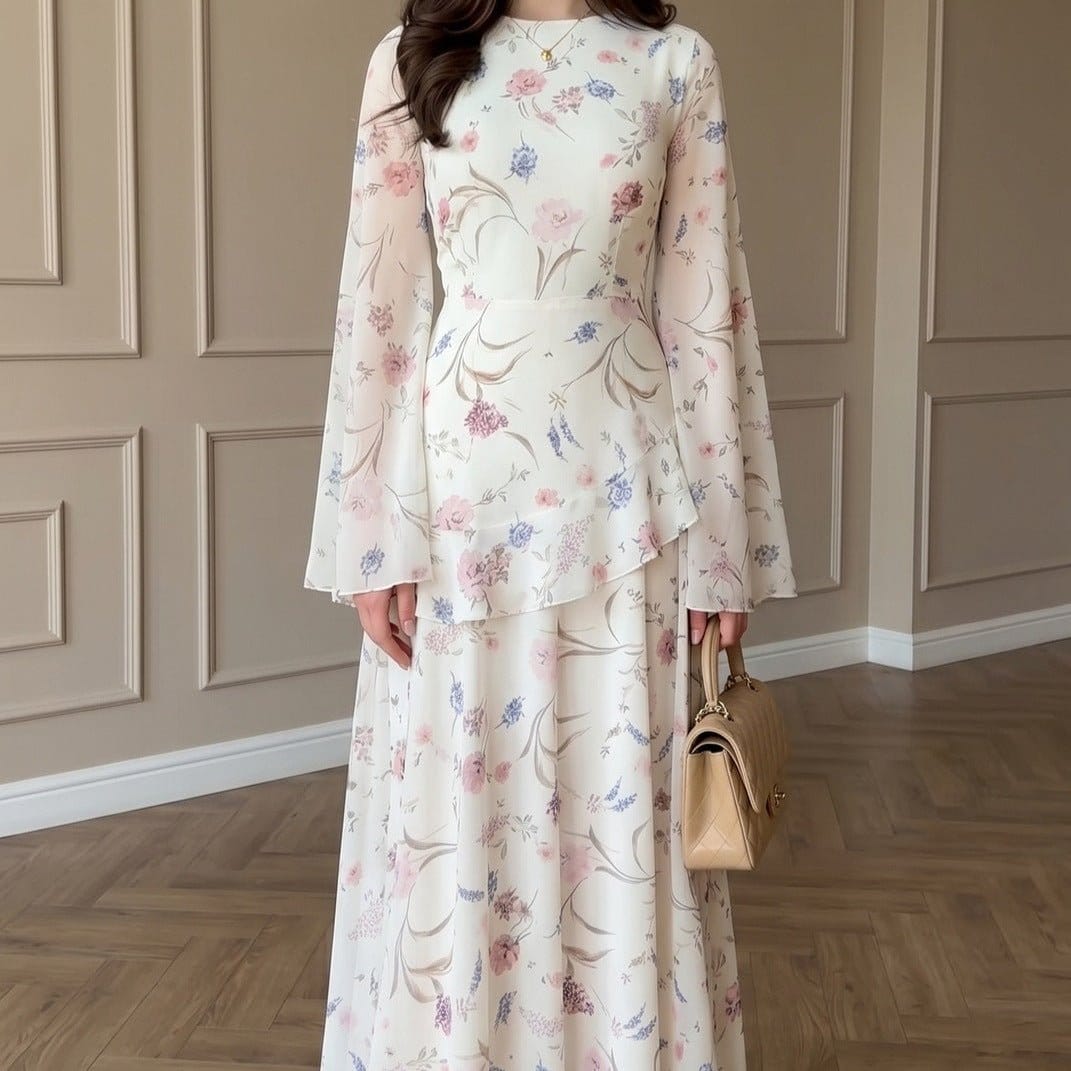 Floral Chiffon Maxi Dress(MS432) - A-1 Thread Vault