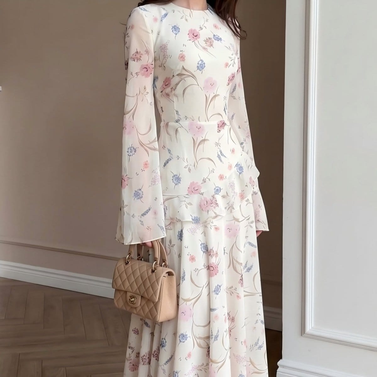 Floral Chiffon Maxi Dress(MS432) - A-1 Thread Vault