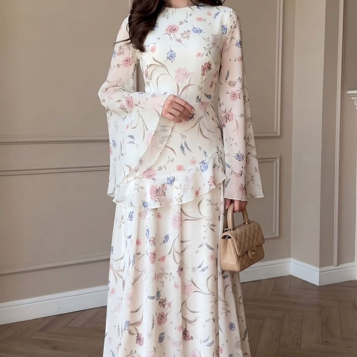Floral Chiffon Maxi Dress(MS432) - A-1 Thread Vault