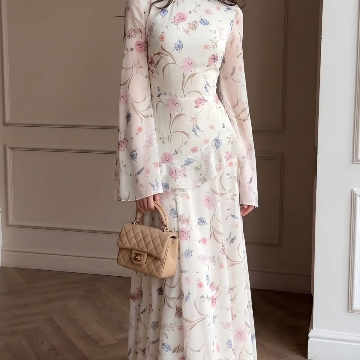 Floral Chiffon Maxi Dress(MS432) - A-1 Thread Vault
