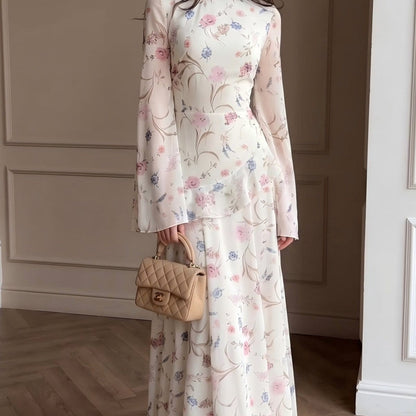Floral Chiffon Maxi Dress(MS432) - A-1 Thread Vault