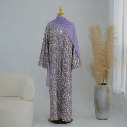 Floral Embroidered Mesh Open Abaya & Hijab Set(MOA321) - A-1 Thread Vault