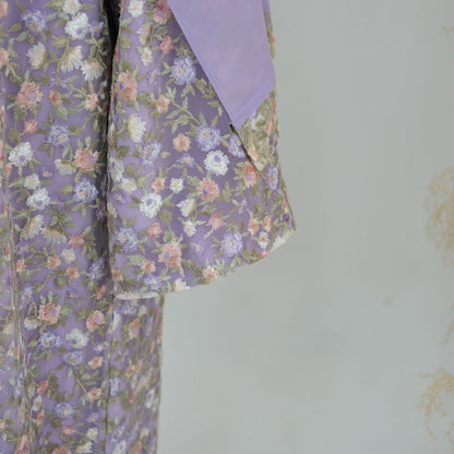 Floral Embroidered Mesh Open Abaya & Hijab Set(MOA321) - A-1 Thread Vault