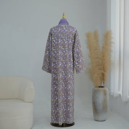 Floral Embroidered Mesh Open Abaya & Hijab Set(MOA321) - A-1 Thread Vault