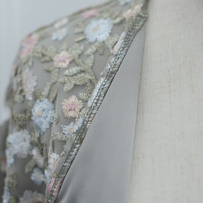 Floral Embroidered Mesh Open Abaya & Hijab Set(MOA321) - A-1 Thread Vault