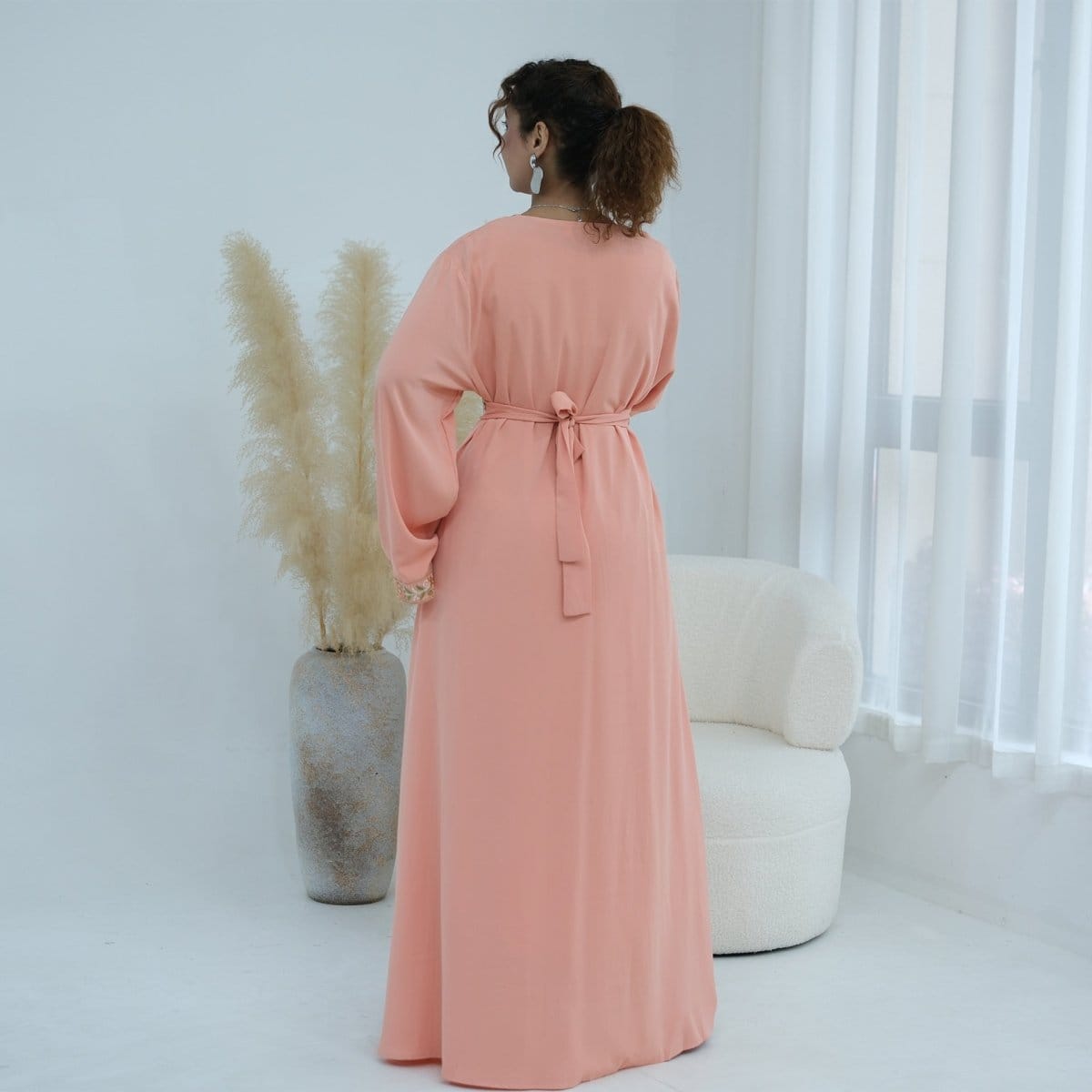 Floral Embroidered V-Neck Nida Maxi Dress(MA448) - A-1 Thread Vault