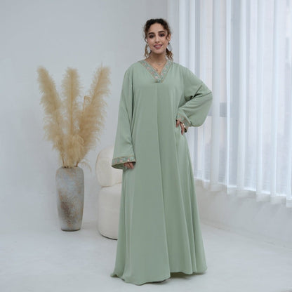Floral Embroidered V-Neck Nida Maxi Dress(MA448) - A-1 Thread Vault