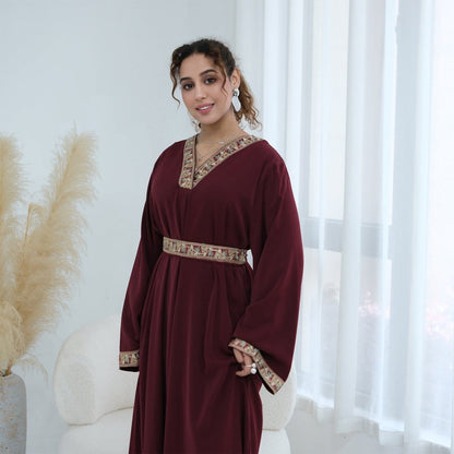 Floral Embroidered V-Neck Nida Maxi Dress(MA448) - A-1 Thread Vault