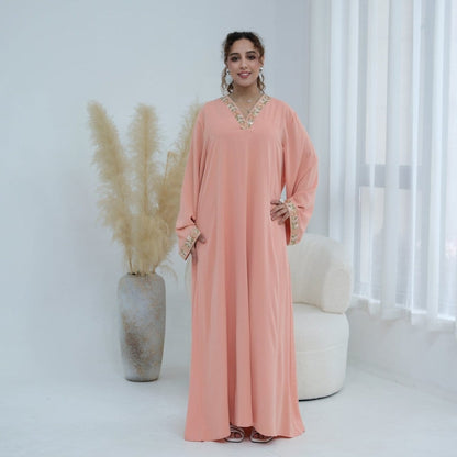 Floral Embroidered V-Neck Nida Maxi Dress(MA448) - A-1 Thread Vault